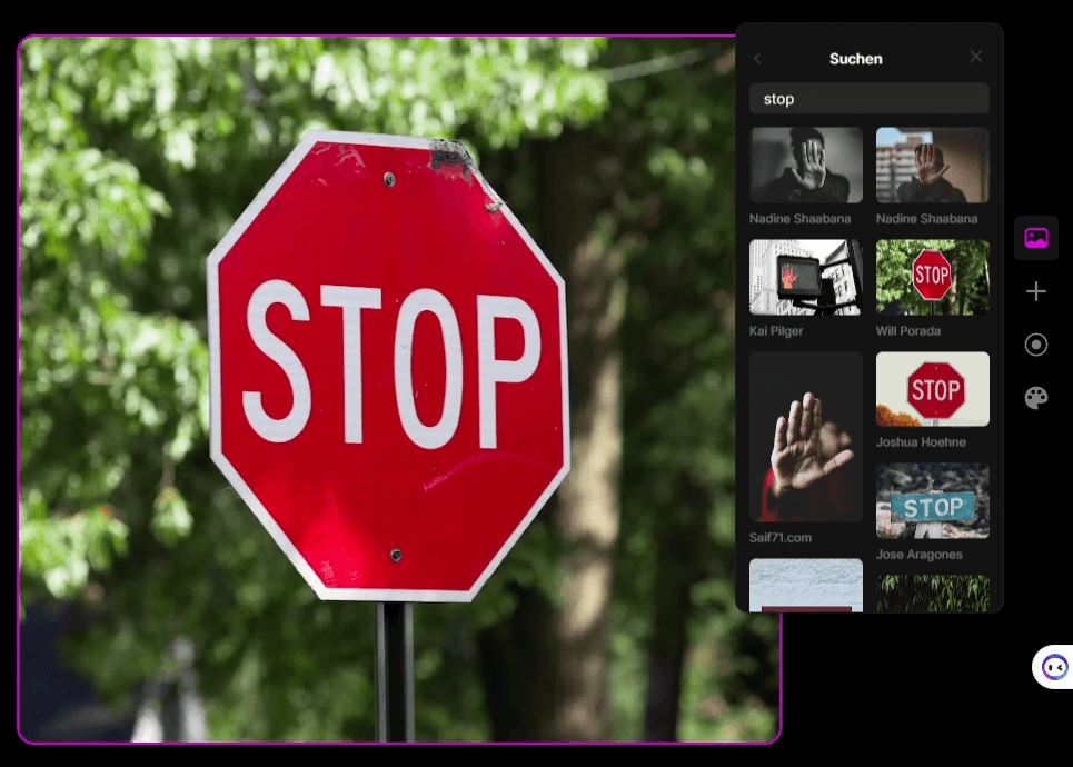 Stockfotos in Tome. Dafür einfach einen Suchbegriff (hier einfach „Stoppschild“) eingeben