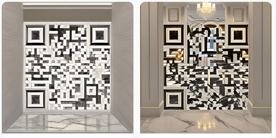 Erstellen eines QR Code mit dem 2-Wort-Prompt „marble floor“