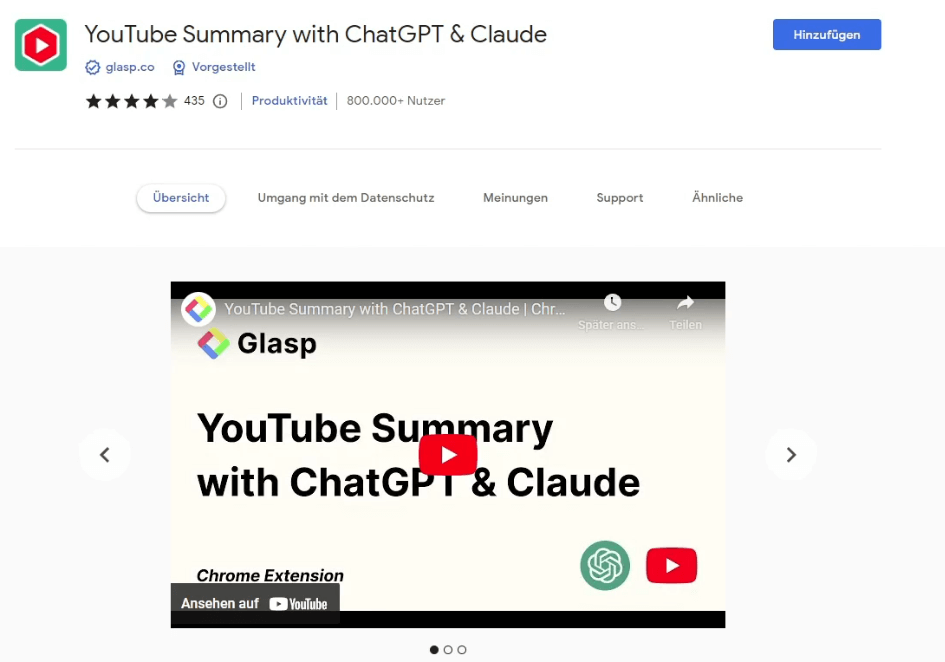 Video zu Blog konvertieren mit YouTube Summary with ChatGPT & Claude und ChatGPT